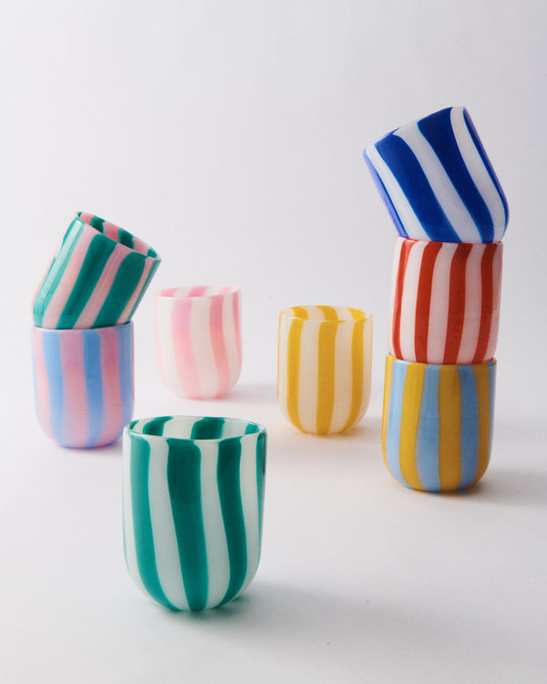 Pink & Green Candy Striped Murano Glass Tumbler
