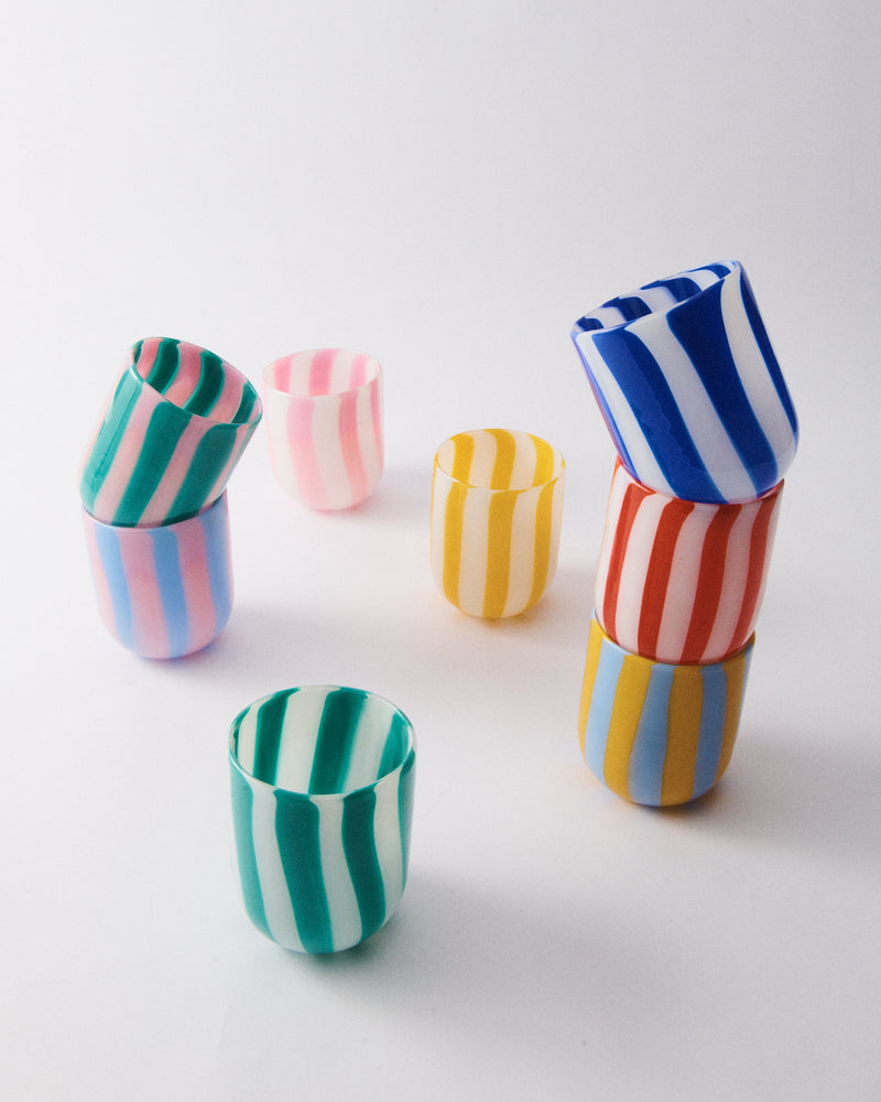 Yellow Candy Striped Murano Glass Tumbler