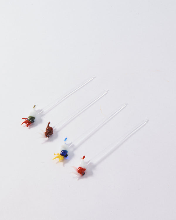 German Glass Colorful Cockatoo Cocktail Pick Set