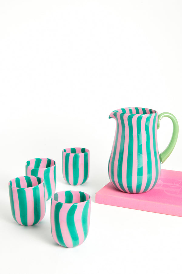 Pink & Green Candy Stripe Murano Glass Pitcher