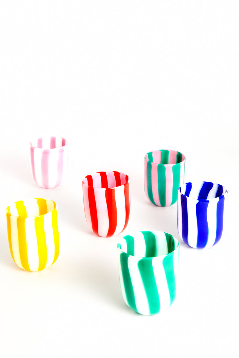 Red & Pink Candy Murano Glass Striped Tumbler