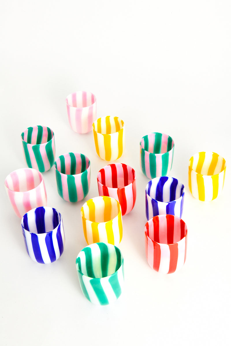 Red & Pink Candy Murano Glass Striped Tumbler