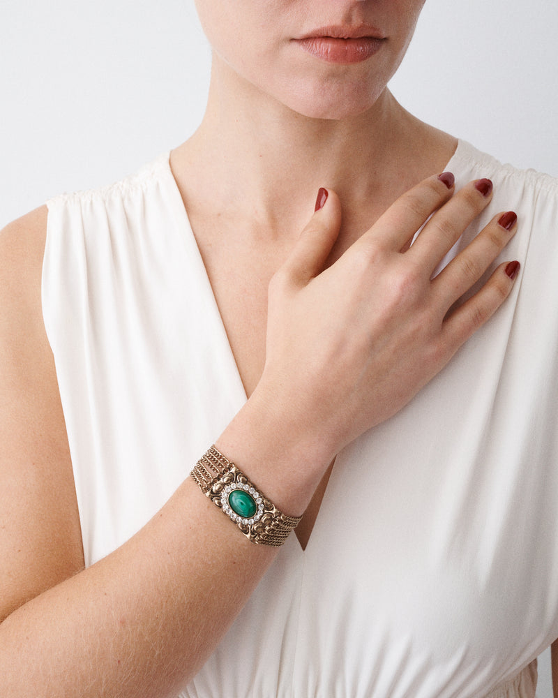 Green Cabochon Multi Chain Bracelet