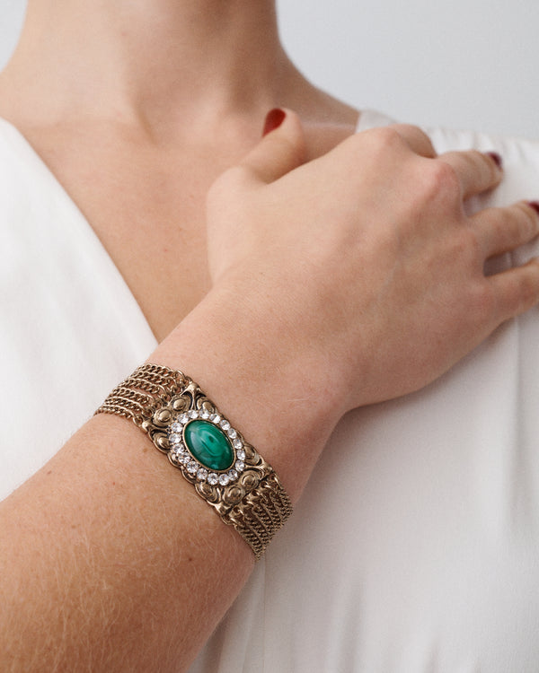 Green Cabochon Multi Chain Bracelet