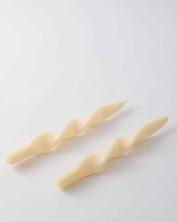 Italian Cream Lacquer Twist Taper Candle Pair