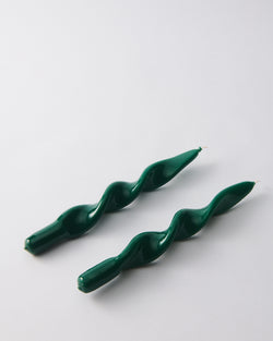 Italian Dark Green Lacquer Twist Taper Candle Pair