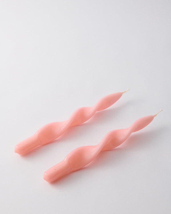Italian Pink Lacquer Twist Taper Candle Pair