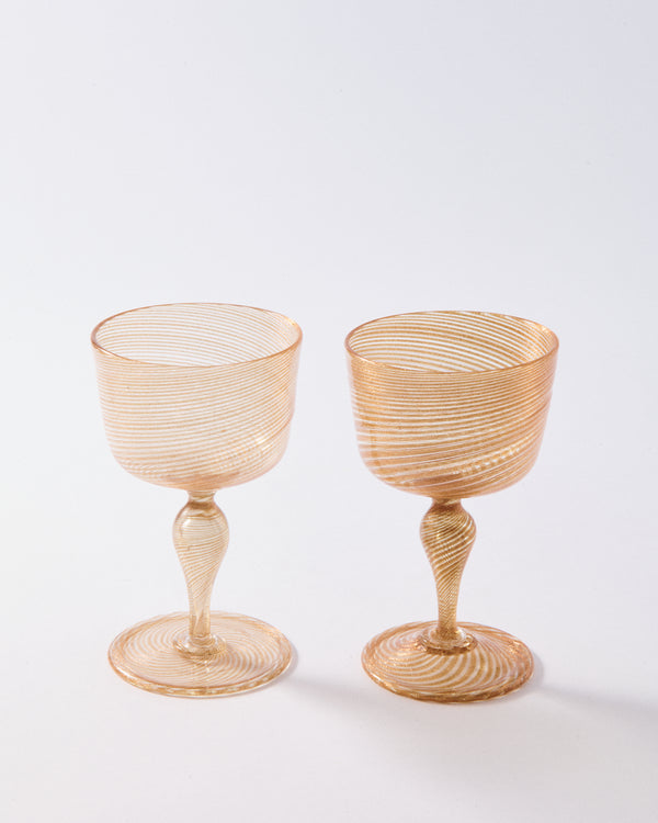 Gold Swirl Murano Wine Goblet Set of Two