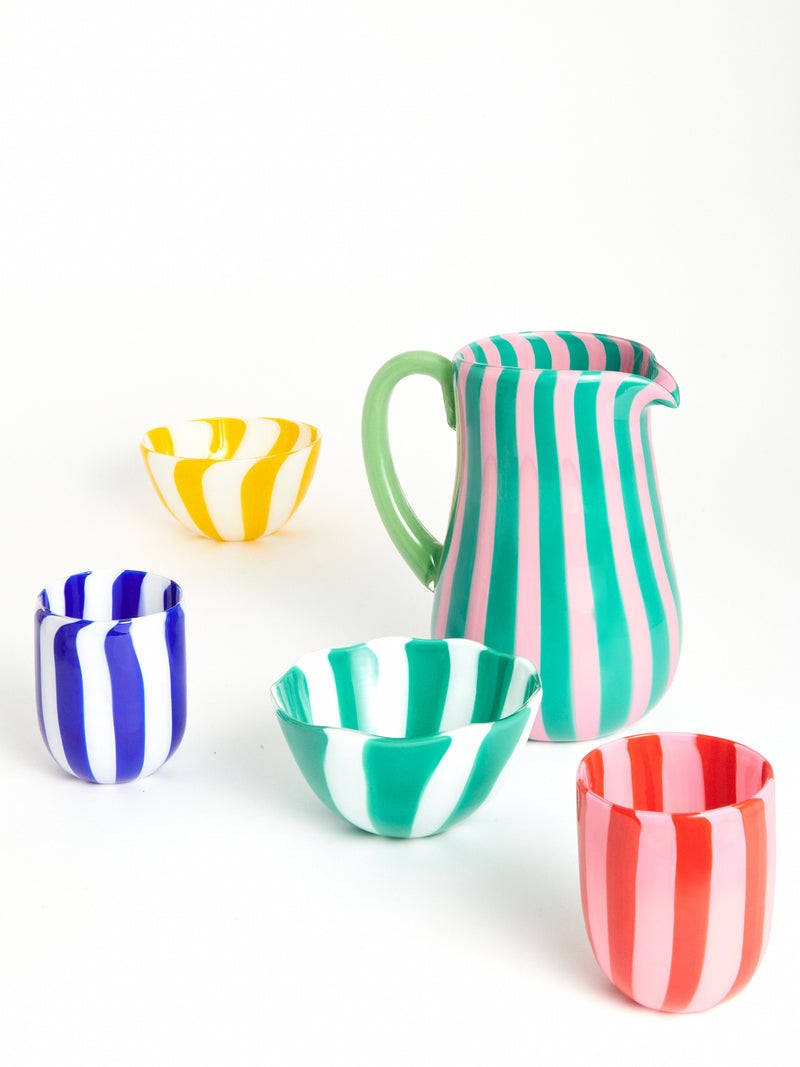 Red & Pink Candy Murano Glass Striped Tumbler