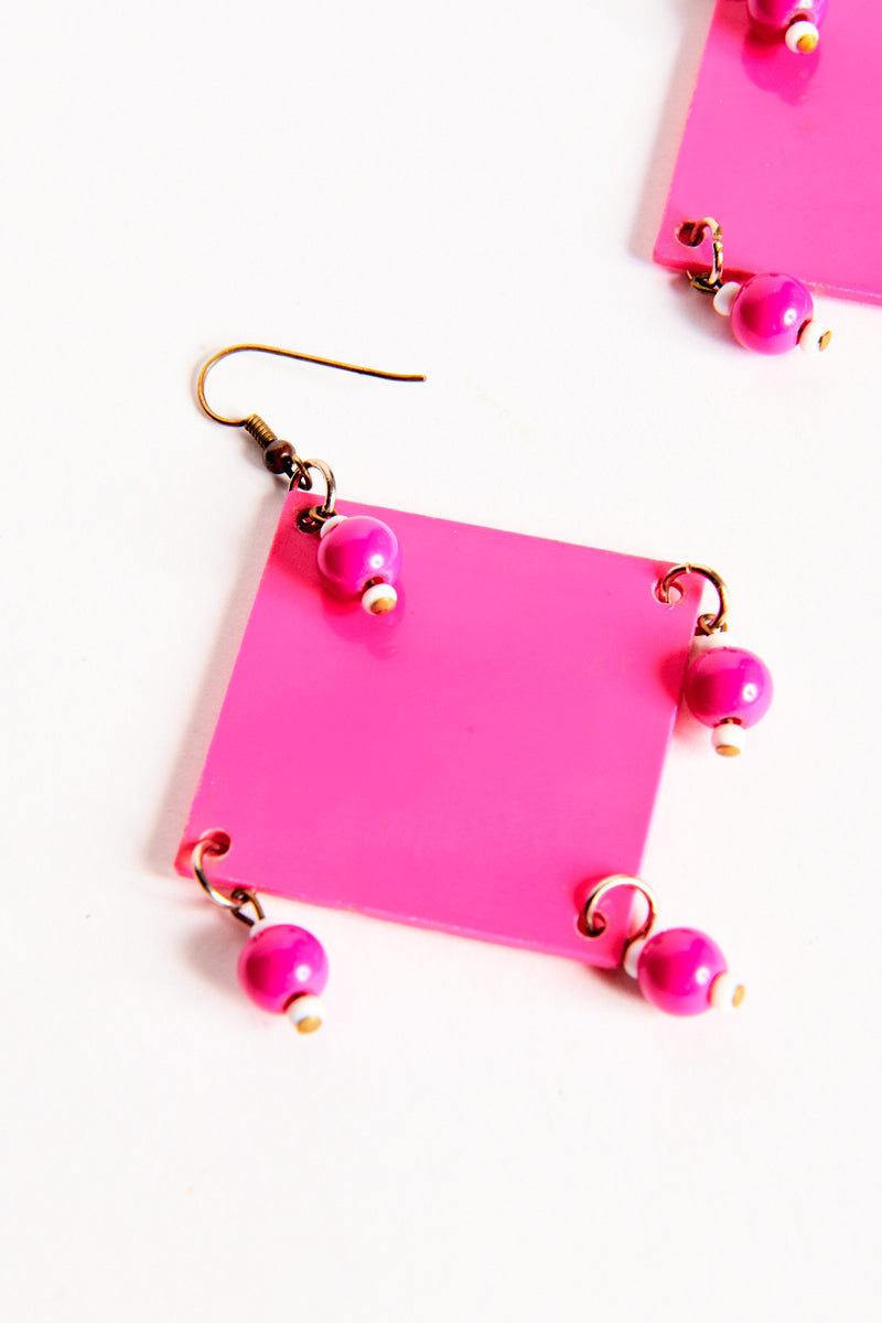 Italian 1960s Neon Pink Bag and Earrings Set