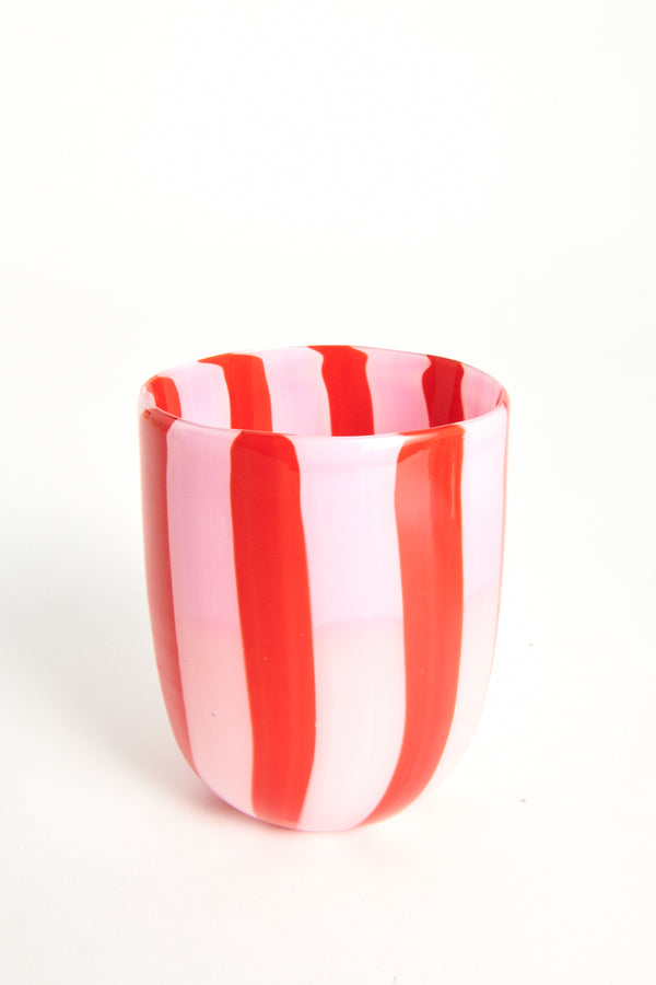 Red & Pink Candy Murano Glass Striped Tumbler