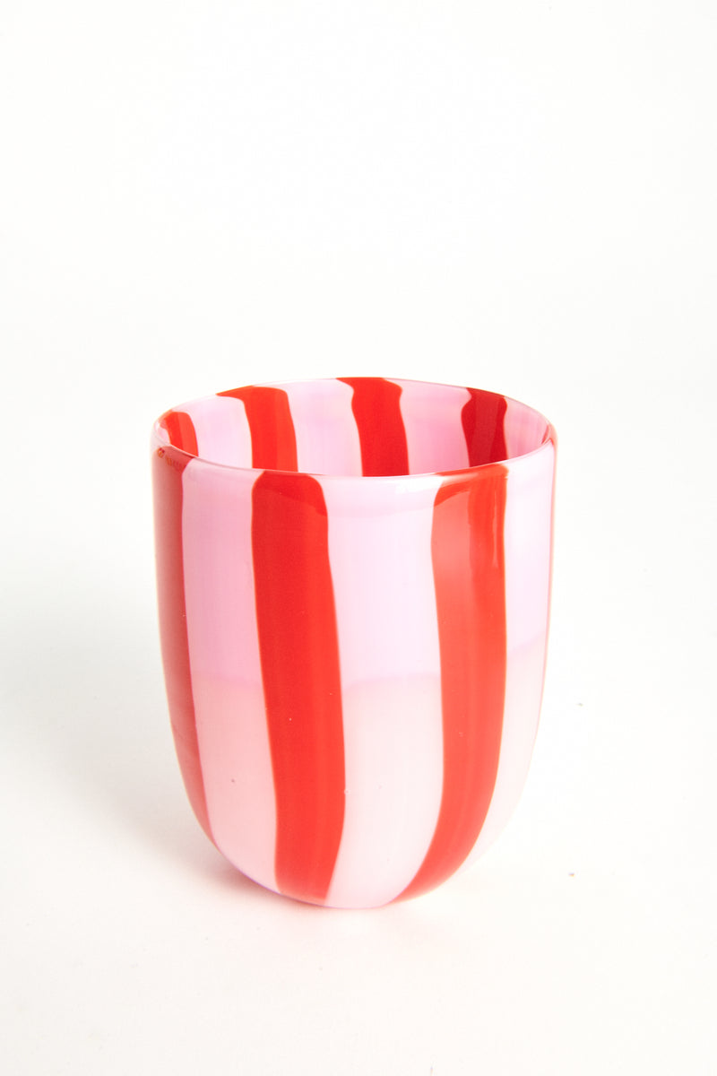 Red & Pink Candy Murano Glass Striped Tumbler