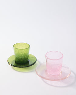 Murano Leaf Green & Pale Pink Glass Demitasse Set of Two