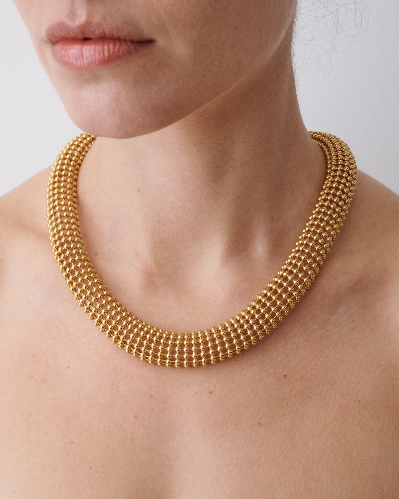 Gold Tone Ball Bead Collar Necklace