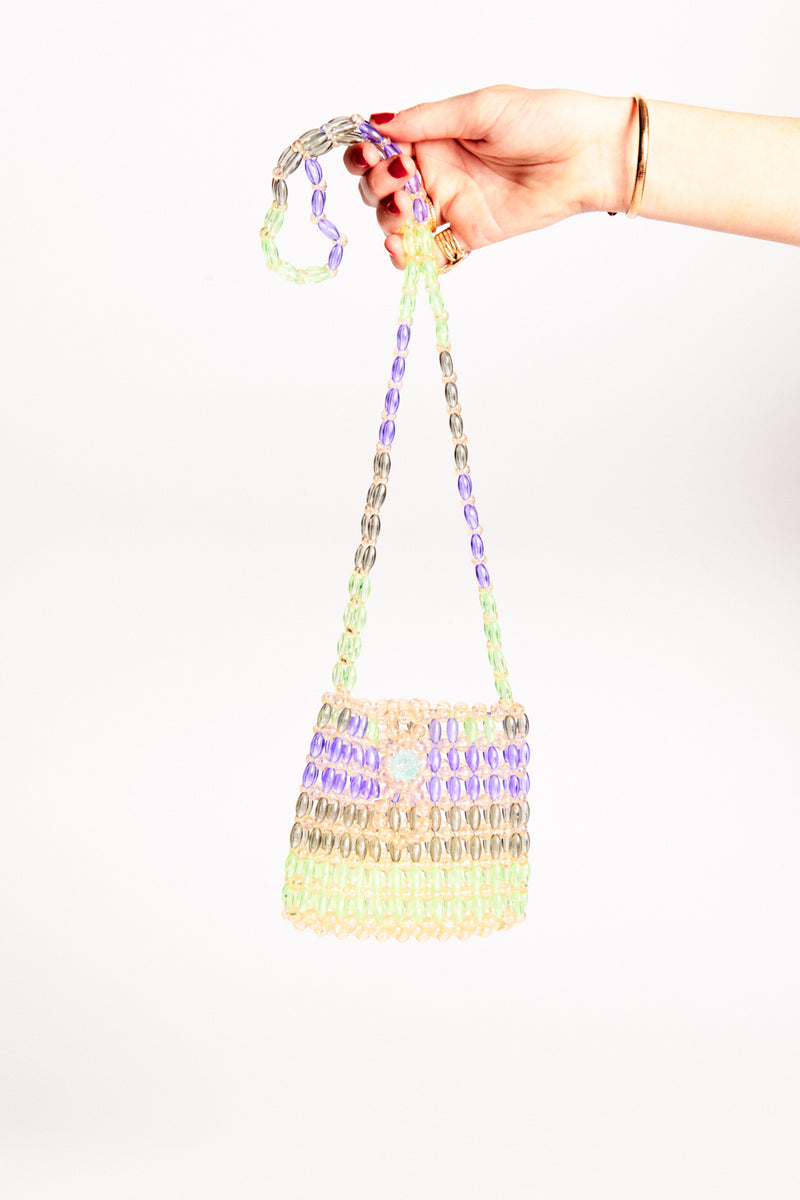 1960s Italian Violet and Lime Beaded Bag