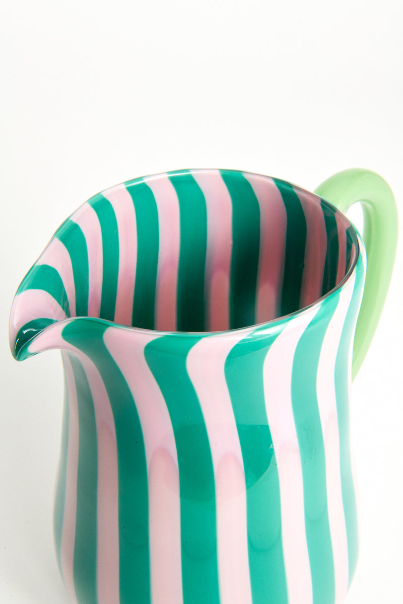 Pink & Green Candy Stripe Murano Glass Pitcher