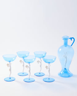 1930s Capri Blue Nude Decanter Set of Six Pieces