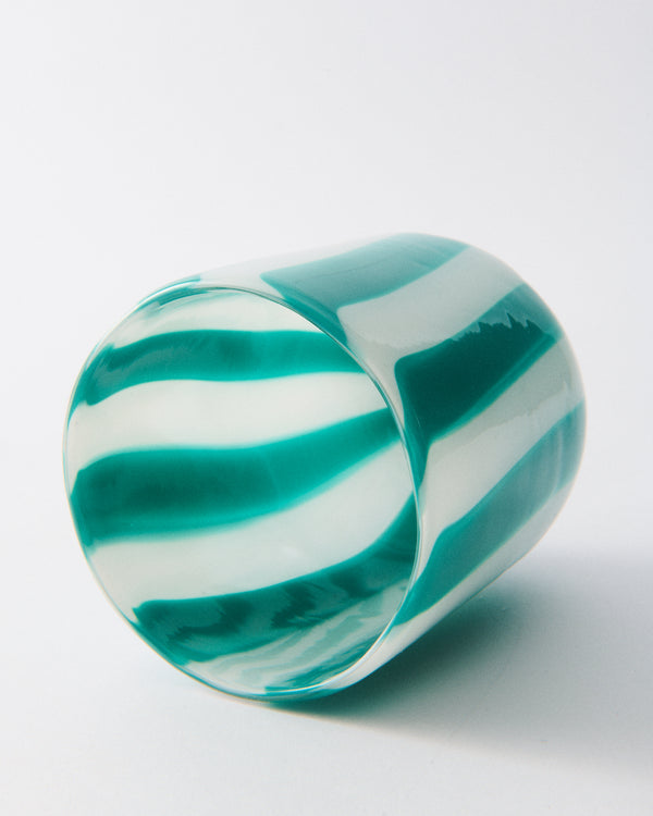 Green Candy Striped Murano Glass Tumbler