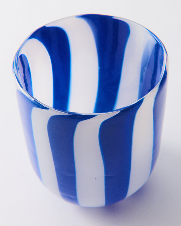 Blue Candy Striped Murano Glass Tumbler