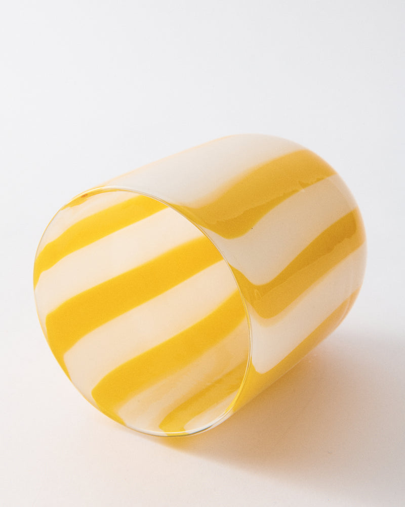 Yellow Candy Striped Murano Glass Tumbler