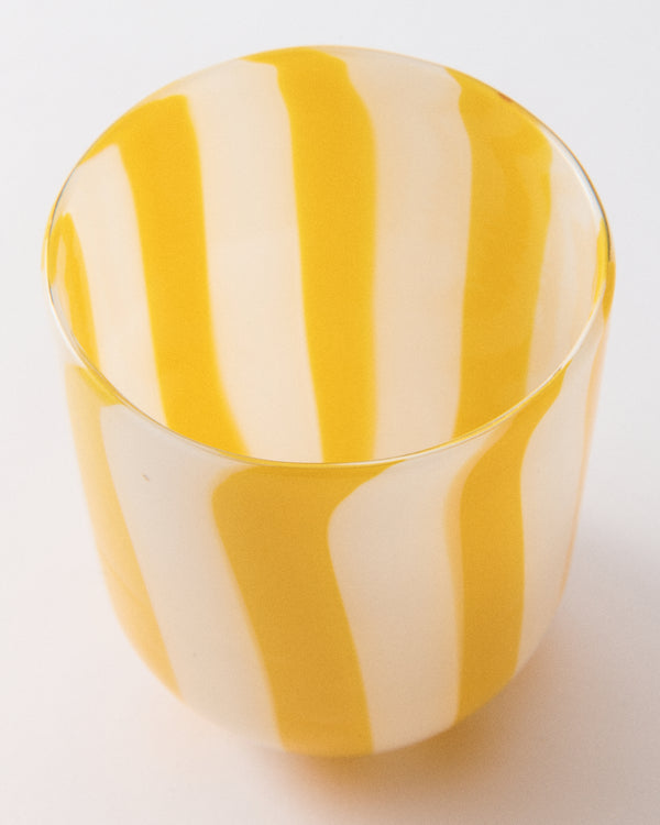 Yellow Candy Striped Murano Glass Tumbler