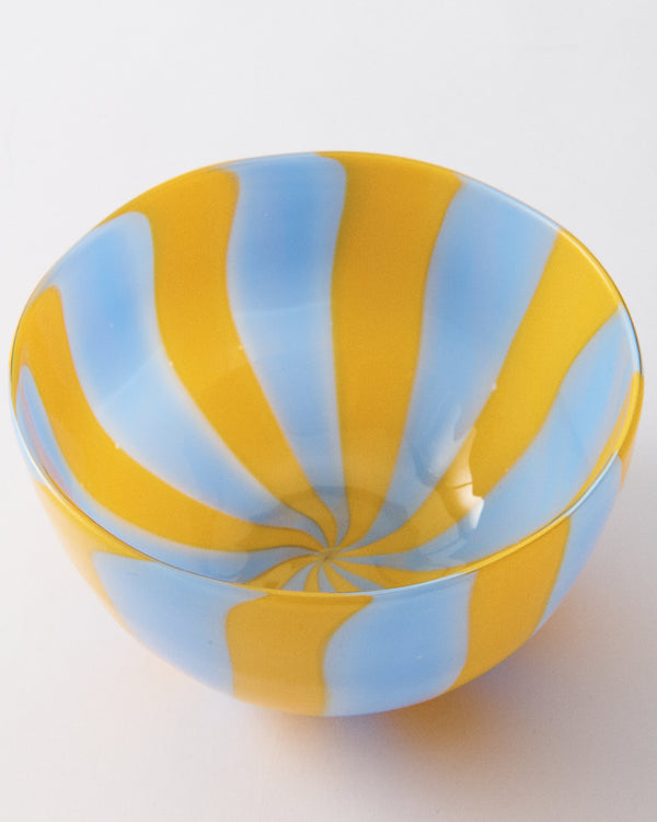 Yellow & Periwinkle Candy Striped Murano Glass Bowl