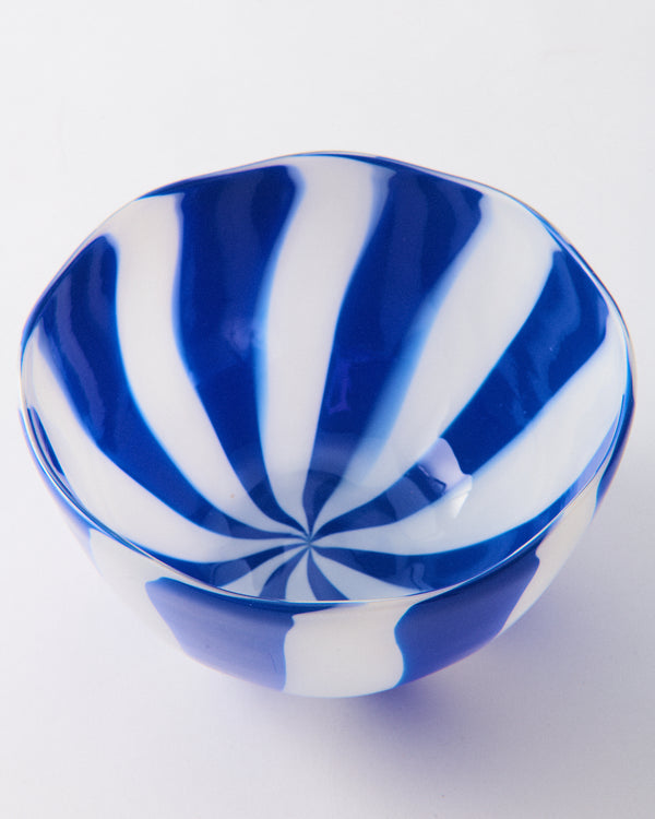Blue Candy Striped Murano Glass Bowl
