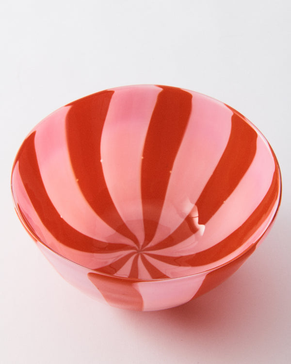 Red & Pink Murano Glass Candy Striped Bowl