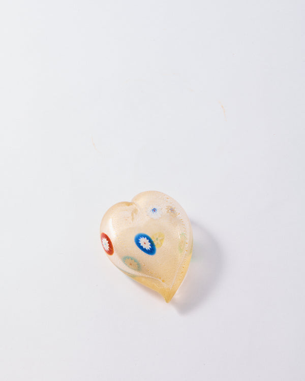 1960s Gold Multicolor Millefiori Heart Paperweight