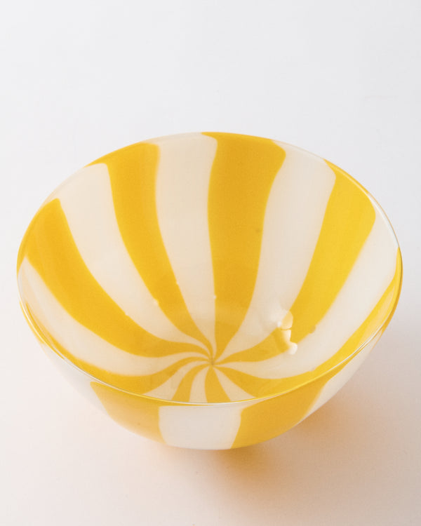 Yellow Candy Striped Murano Glass Bowl