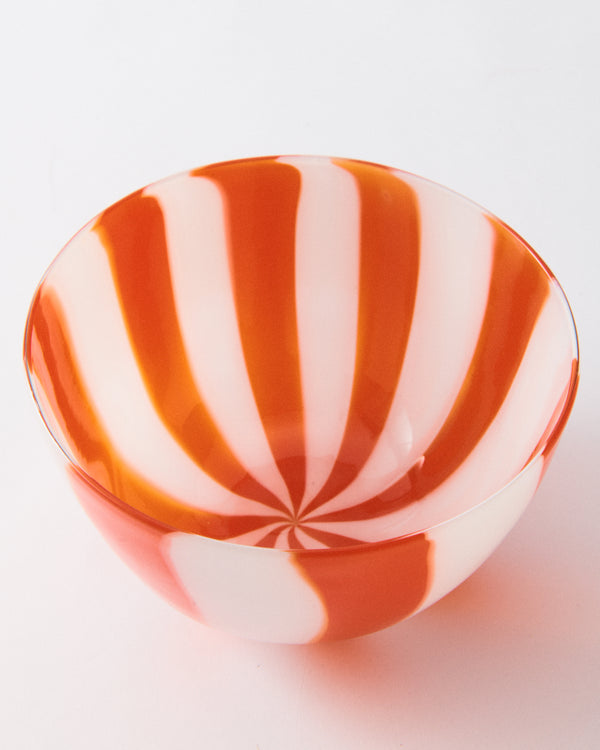 Red & White Murano Glass Candy Striped Bowl