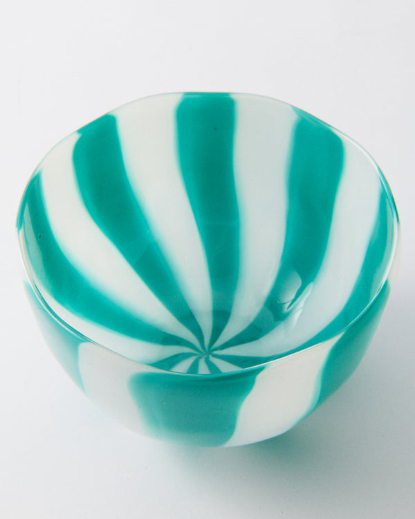 Green Candy Striped Murano Glass Bowl