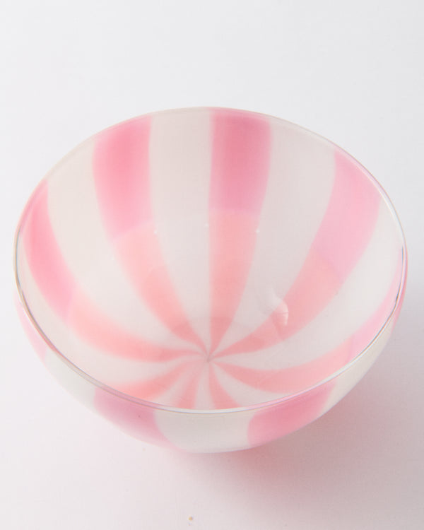 Pink Candy Striped Murano Glass Bowl