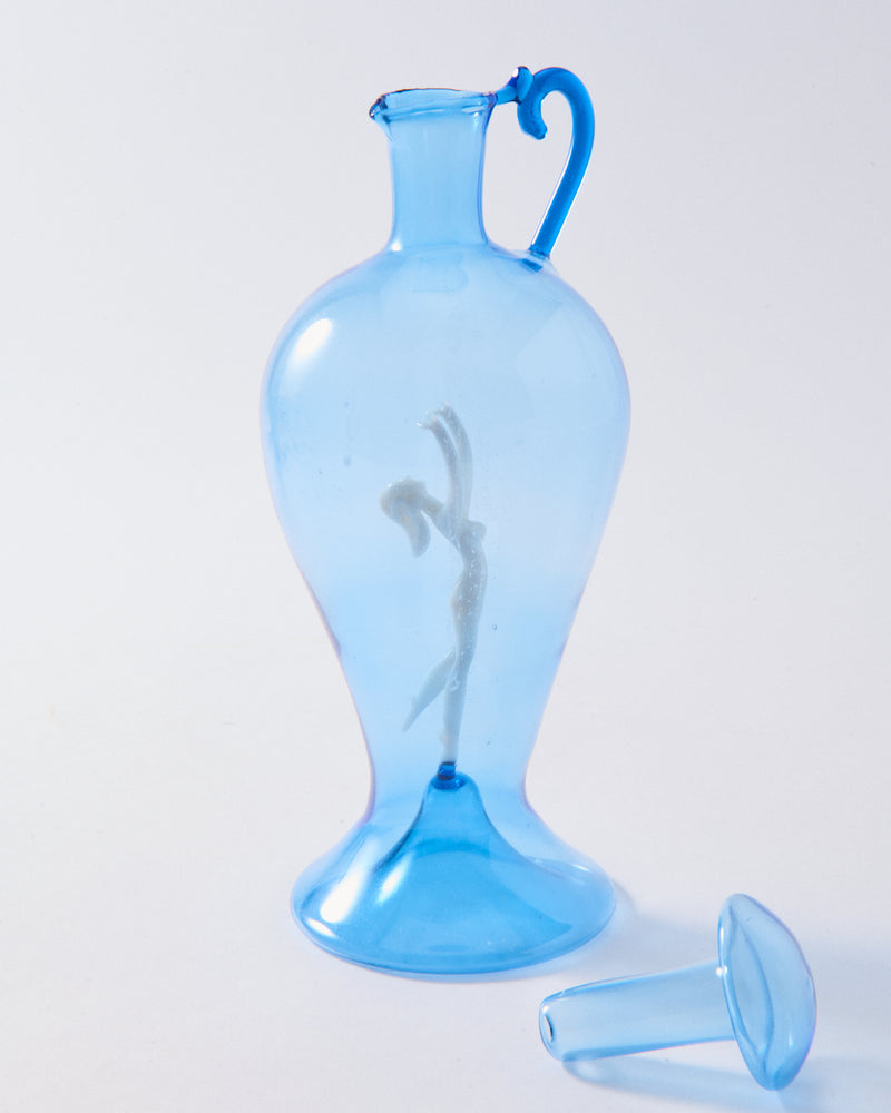 1930s Capri Blue Nude Decanter Set of Six Pieces