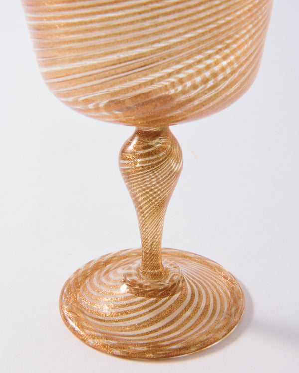 Gold Swirl Murano Wine Goblet Set of Two