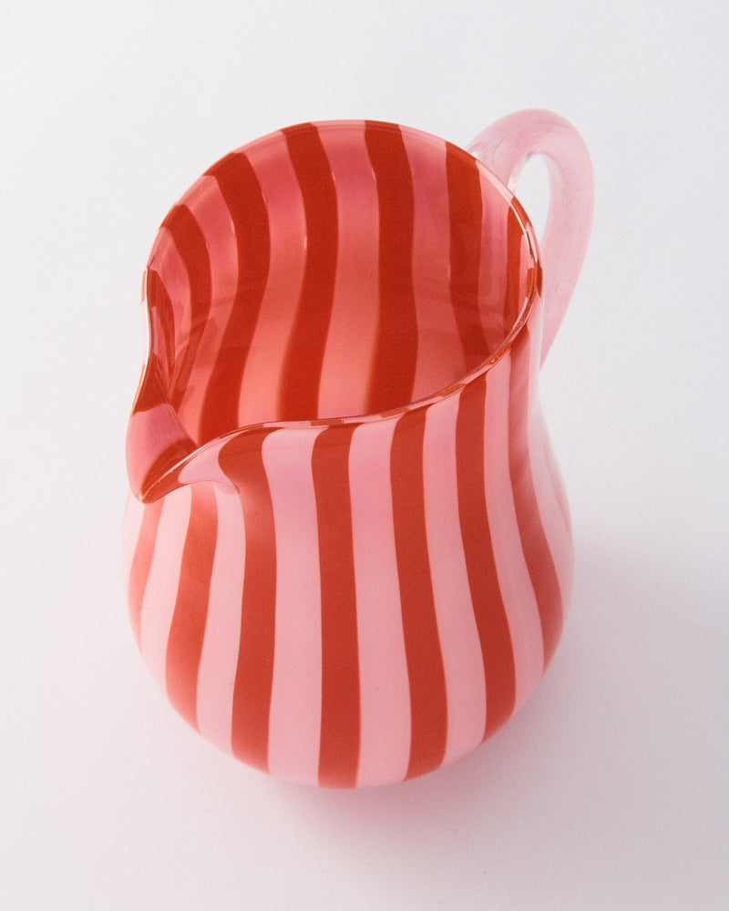 Pink & Red Candy Stripe Murano Glass Pitcher