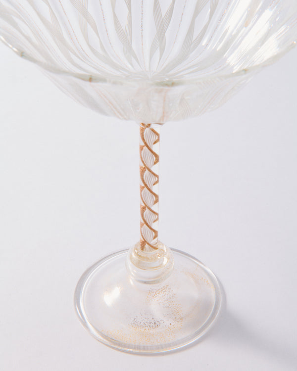 Murano Gold & White Latticino Coupe/Compote Glass Set of Two