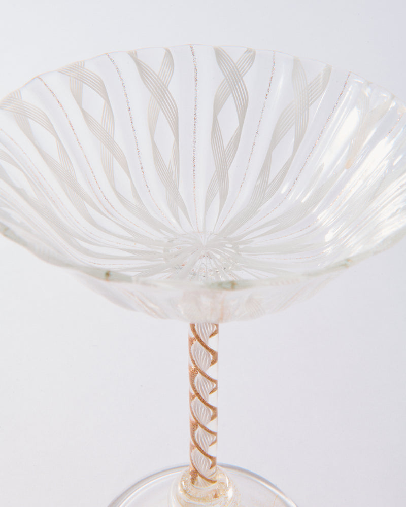 Murano Gold & White Latticino Coupe/Compote Glass Set of Two