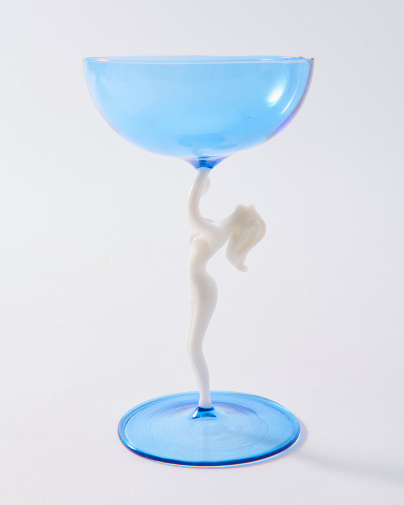 1930s Capri Blue Nude Decanter Set of Six Pieces