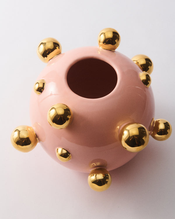 Italian Ceramic Pink & Gold Ball Vase