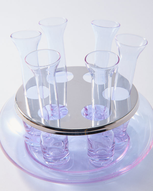 1970s Lavender Vodka Shot Glass Set and Bowl