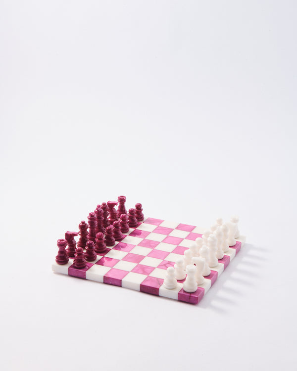 Magenta/White Small Italian Alabaster Chess Set