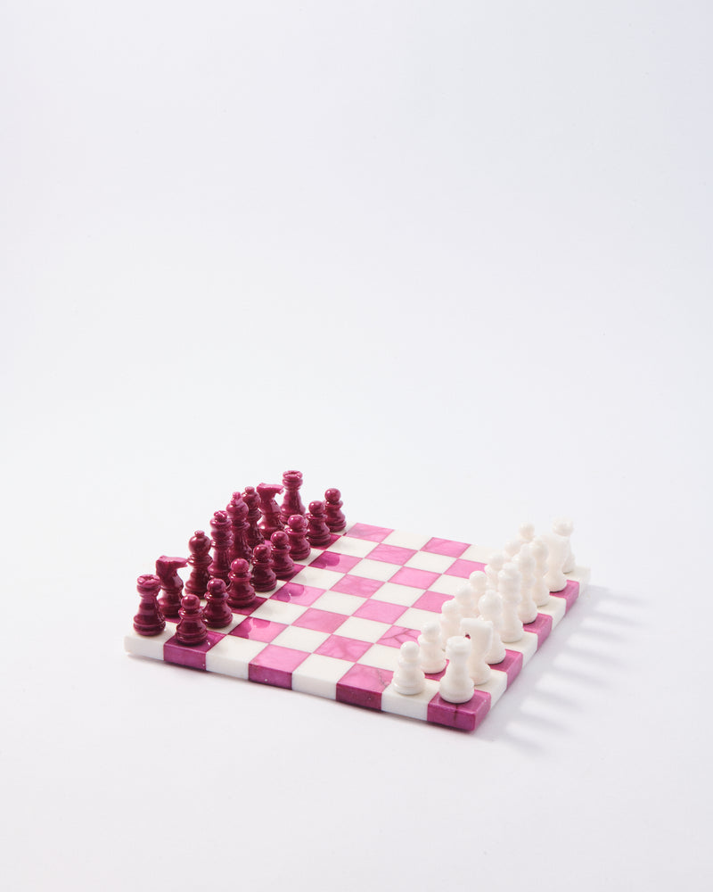Magenta/White Small Italian Alabaster Chess Set