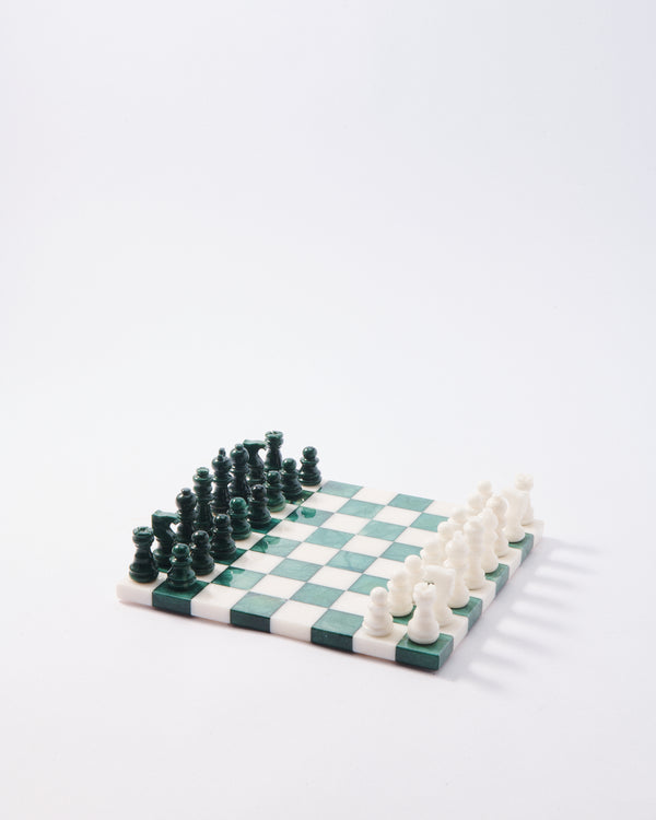 Forest Green/White Small Italian Alabaster Chess Set