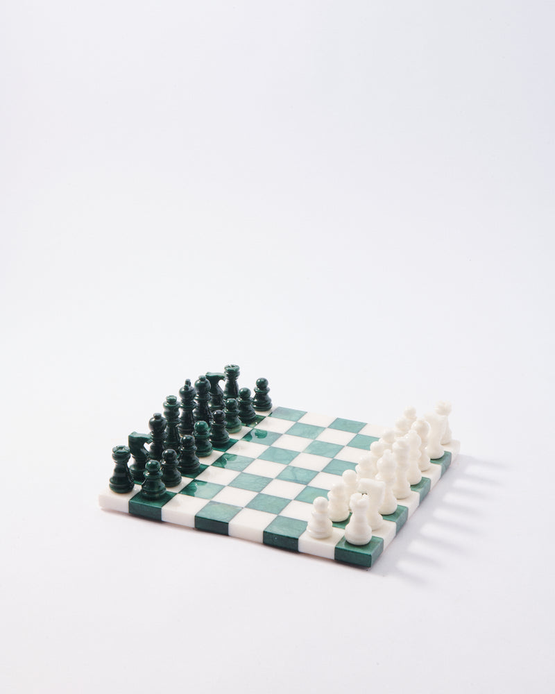 Forest Green/White Small Italian Alabaster Chess Set
