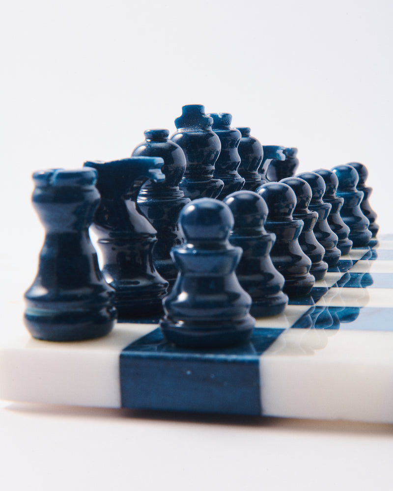 Lapis Blue/White Small Italian Alabaster Chess Set