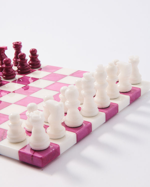 Magenta/White Small Italian Alabaster Chess Set