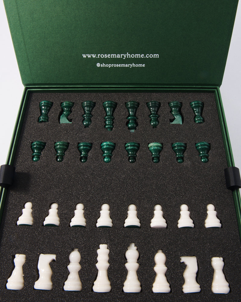 Rose Pink/White Small Italian Alabaster Chess Set