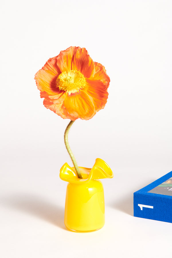 Lemon Yellow Handblown Artist Ruffle Vase