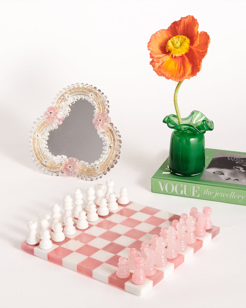 Italian Rose Pink/White Small Alabaster Chess Set